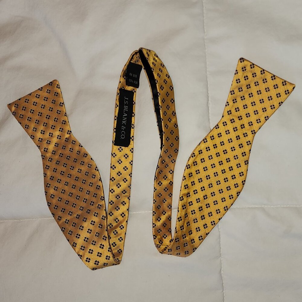 JS BLANK & CO Navy Diamond on Yellow SIlk Adj bow tie